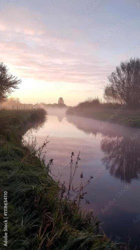 Fototapeta premium Serene Sunrise River Mist 