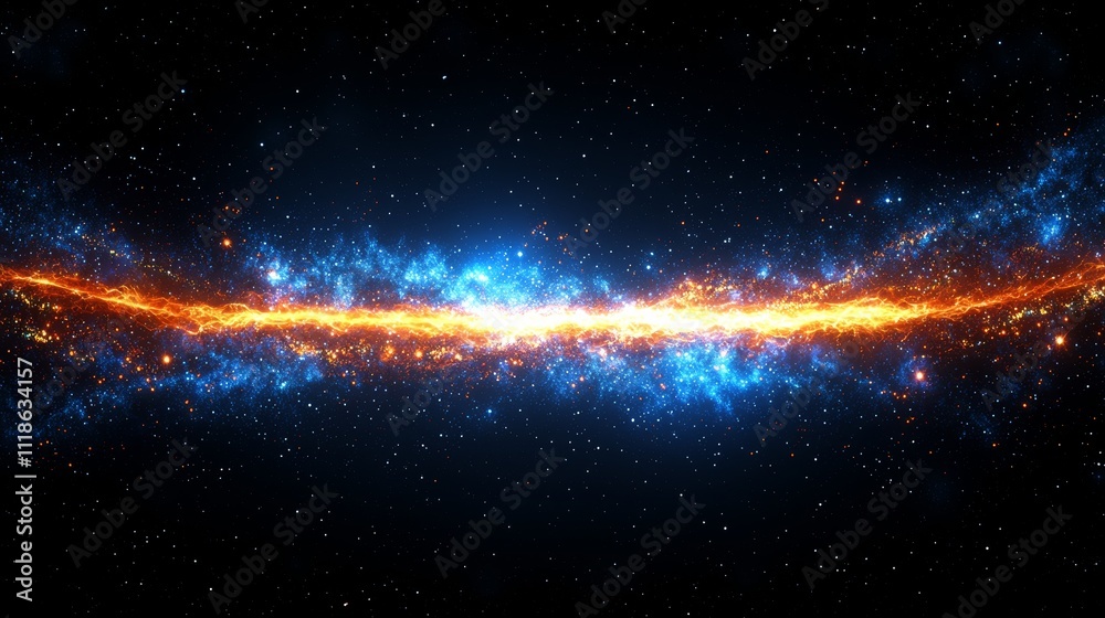 Fototapeta premium A bright blue and orange galaxy with stars in the background