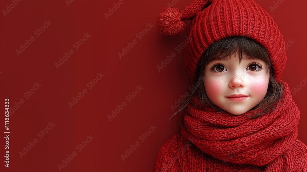 A little girl wearing a red hat and scarf A little girl wearing a red hat and scarf