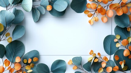 eucalyptus leaves on a white background with copy space