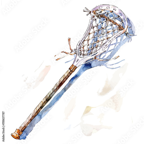 A watercolor painting of Lacrosse Stick, isolated on a white background. Lacrosse Stick vector.