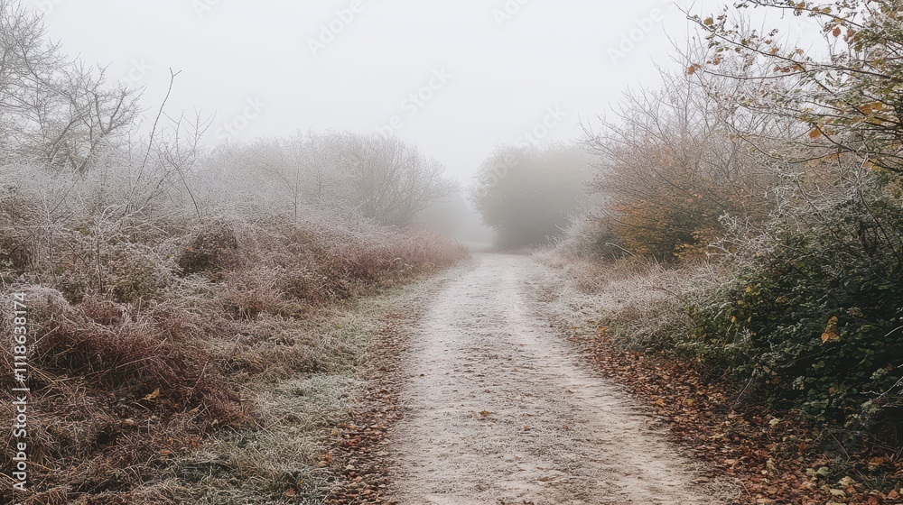 Foggy, frosty pathway through a winter forest. Foggy, frosty pathway through a winter forest.
