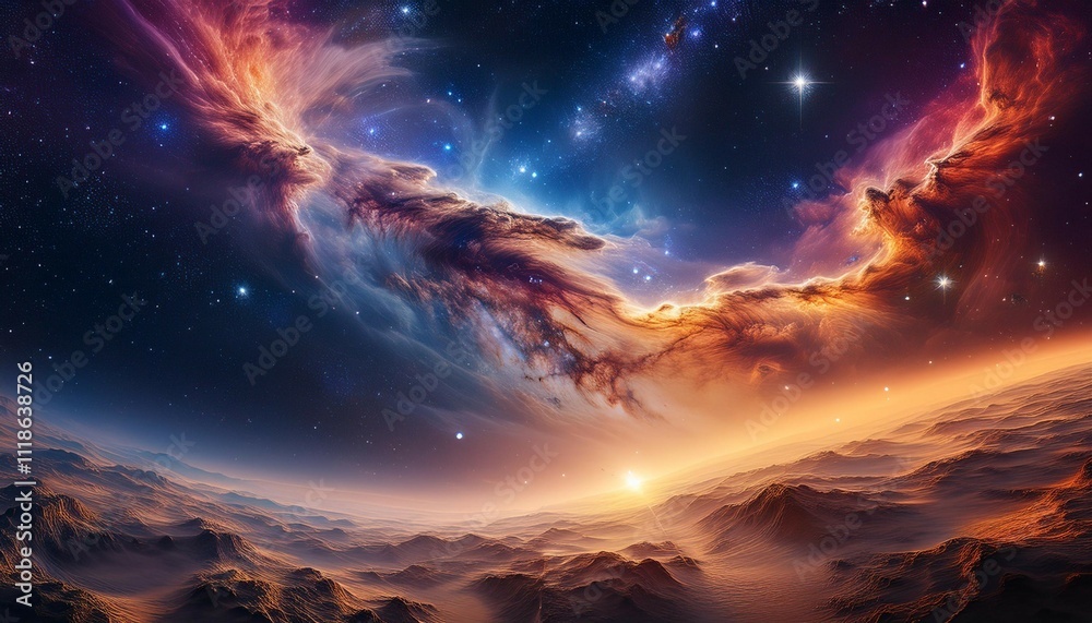 Naklejka premium a cosmic nebula with swirling clouds of gas and dust illuminated by distant stars