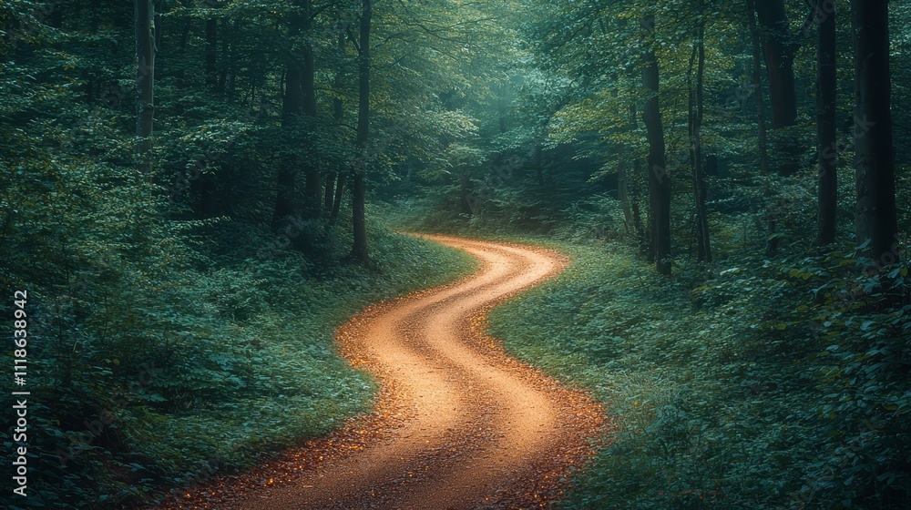 A dirt road in the middle of a forest A dirt road in the middle of a forest