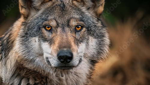 wolf portrait with sharp eyes sharp fur and a black nose