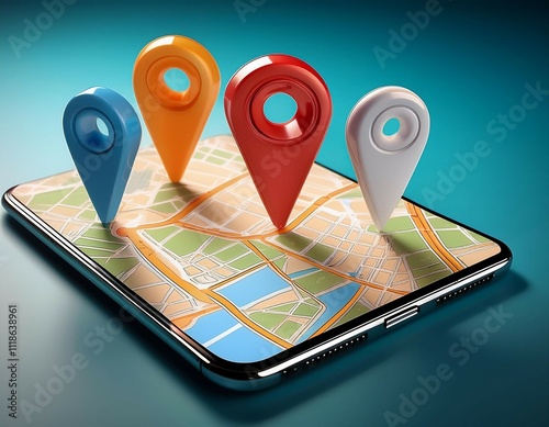 an app showing two pins on a paper map was opened on a smartphone