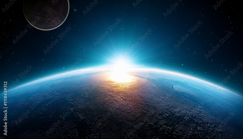 Fototapeta premium imagining bright light shining on dark planet horizon the sun is shining behind earth creating a cosmos exploration game background science fiction backdrop