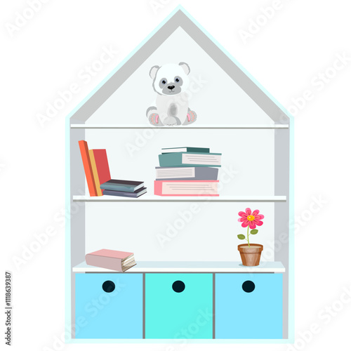 children's sheaf with books, toys and a flower