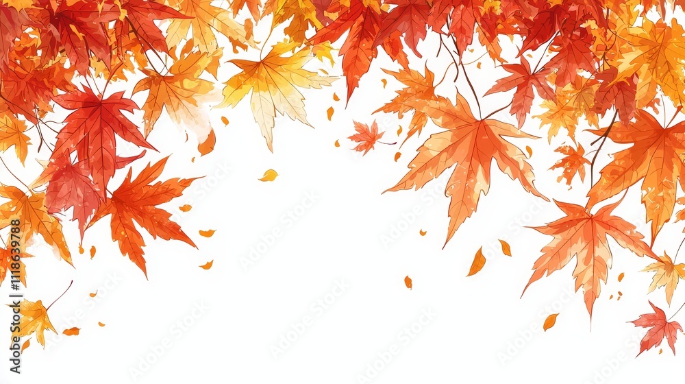 A bunch of orange and yellow leaves falling from a tree A bunch of orange and yellow leaves falling from a tree