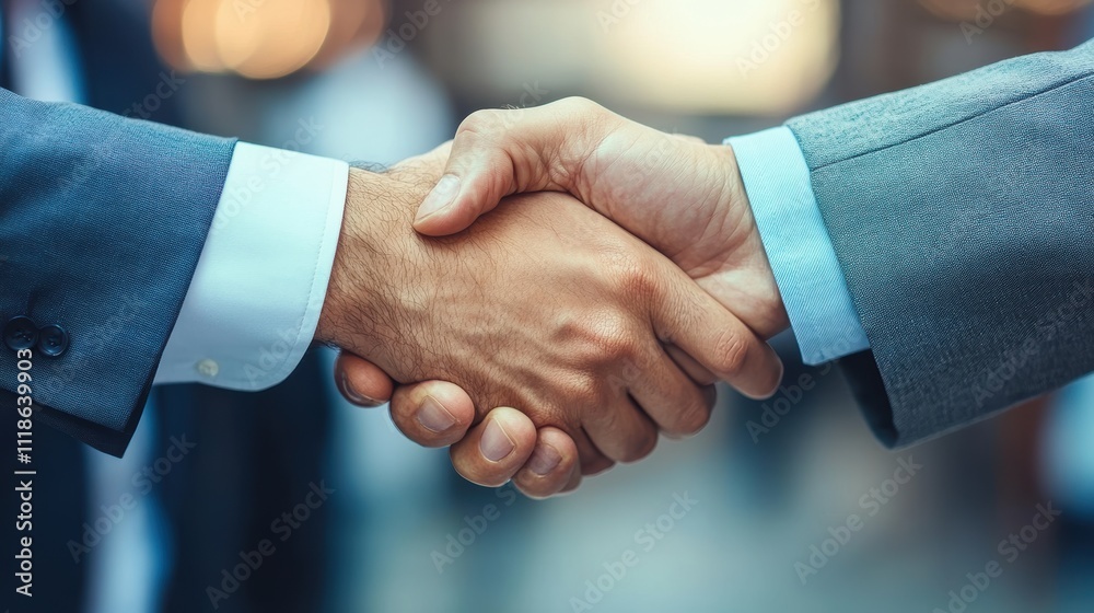 Close-up of a firm handshake between two business partners, emphasizing collaboration and trust Close-up of a firm handshake between two business partners, emphasizing collaboration and trust