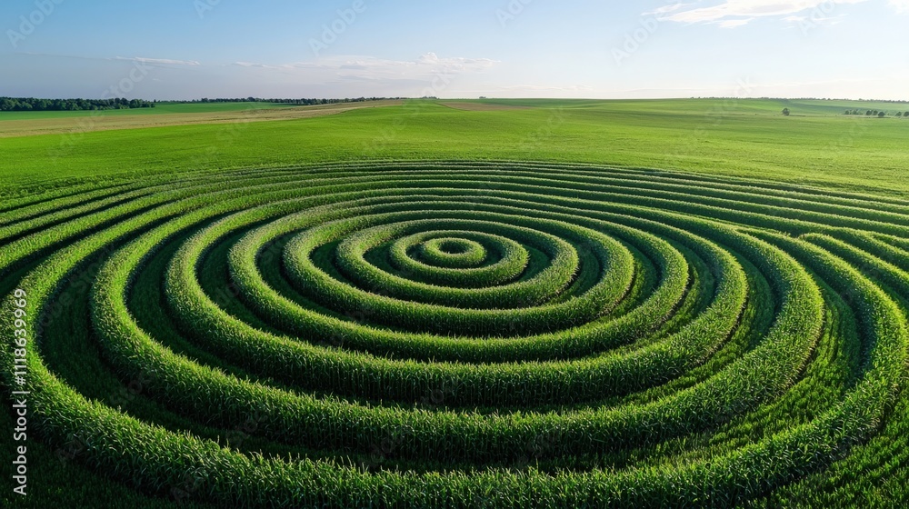 Aerial view of crop circles created using high-precision irrigation systems Aerial view of crop circles created using high-precision irrigation systems