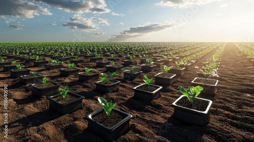 Agricultural robotics planting seeds in a sustainable field setup under clear skies photo