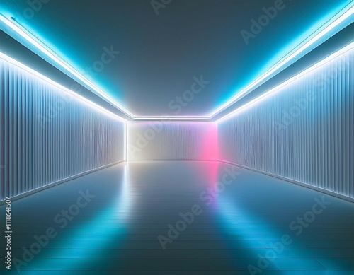 a white room with neon lights provides a minimalist and modern backdrop creating a sense of spaciousness and contemporary ambiance for various creative and commercial uses