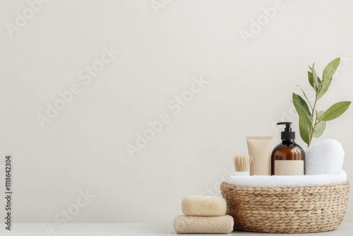 Natural spa products arranged in a wicker basket for a relaxing self care experience