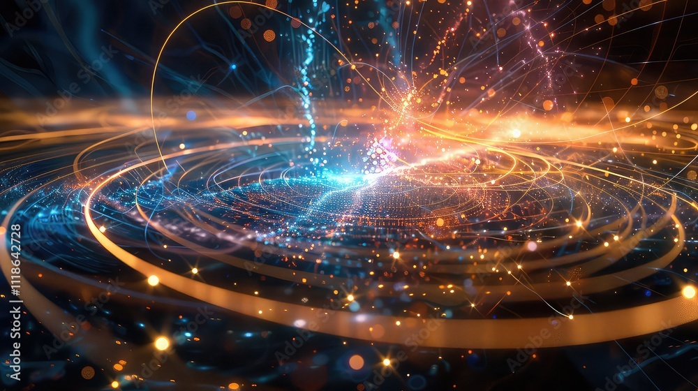 Tunnel of glowing particles - space-time fabric warp, time travelling machine, new physics concept