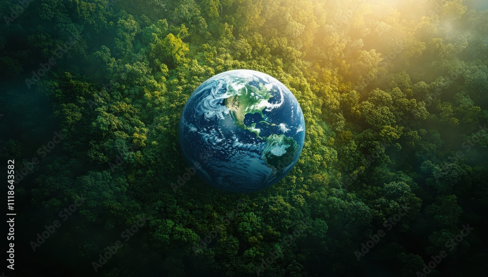 Stunning Aerial View of Earth Surrounded by Lush Green Forest Colors Showcasing the Harmony Between Nature and Planet Life in Beautiful Outdoor Environment Stunning Aerial View of Earth Surrounded by Lush Green Forest Colors Showcasing the Harmony Between Nature and Planet Life in Beautiful Outdoor Environment