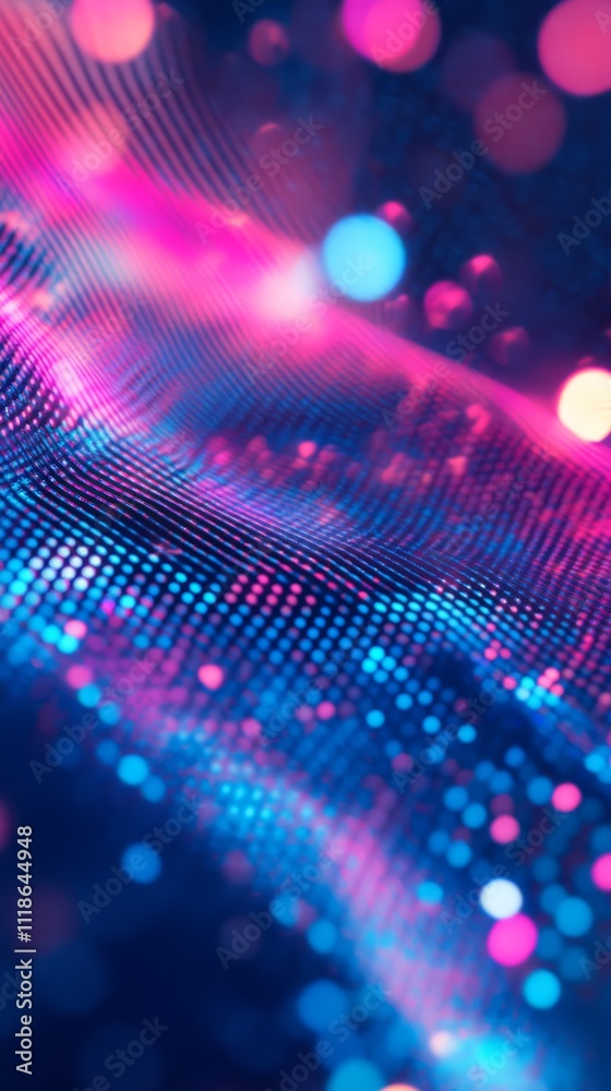 Digital Abstract: A mesmerizing abstract wave of glowing dots in shades of blue and pink, creating a vibrant and dynamic visual for technology and innovation.  