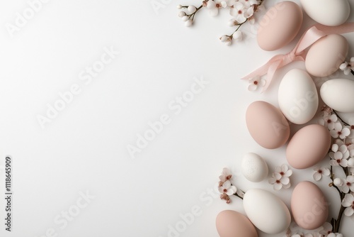 Elegant easter egg arrangement with spring blossoms for seasonal design and decor