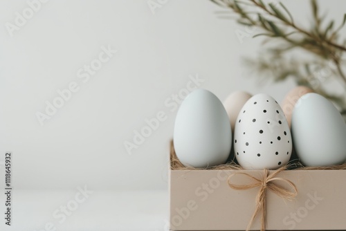 Elegant easter egg collection in decorative storage box for seasonal design