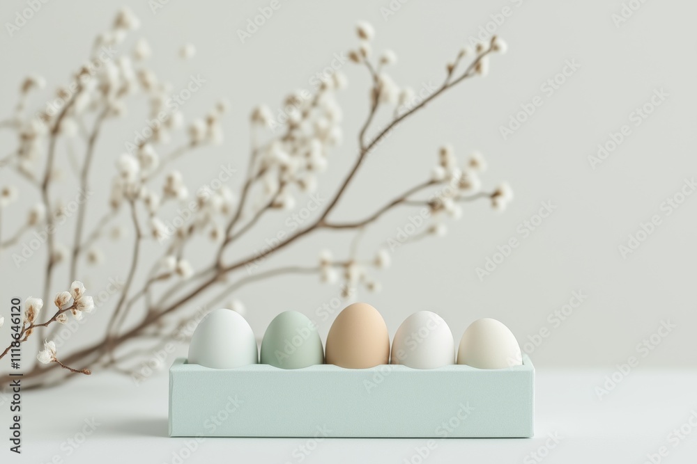 Elegant easter jewelry box mockup with pastel egg display for design projects Elegant easter jewelry box mockup with pastel egg display for design projects