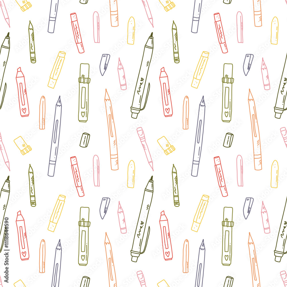 vector seamless pattern with art supplies