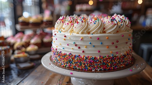 Deliciously Playful Celebration Cake Adorned with Colorful Sprinkles and Creamy Toppings, Perfect for Birthdays, Anniversaries, and Festive Gatherings