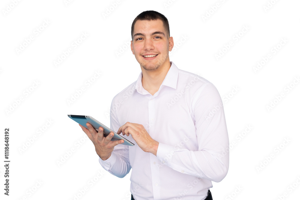 Ambitious young professional checking information on a tablet Ambitious young professional checking information on a tablet