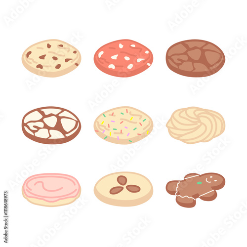 a collection of brownie cookies, butter cookies and ginger cookies icon design