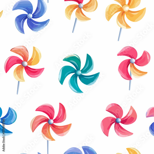 Vibrant Colorful Whirligigs Pegtop Seamless Pattern photo