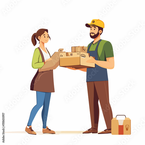 Professional Food Delivery Service with Man Courier Standing photo