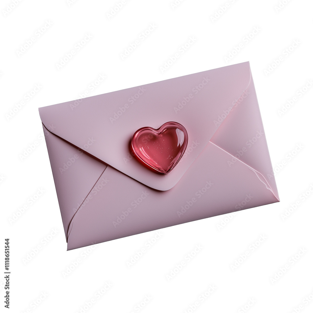 Pink envelope with heart seal on transparent background Pink envelope with heart seal on transparent background