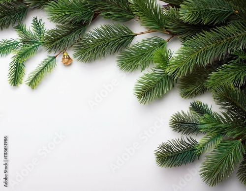 christmas tree branches border garland on white background