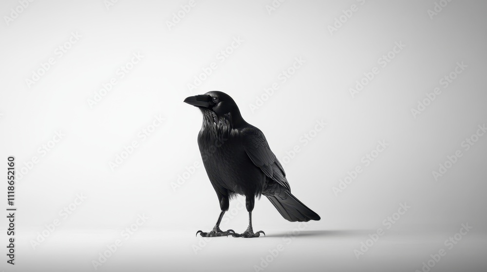 Obraz premium Majestic black raven on white background