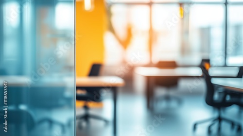 Blurred empty open space office. Abstract light bokeh at office interior background for design.