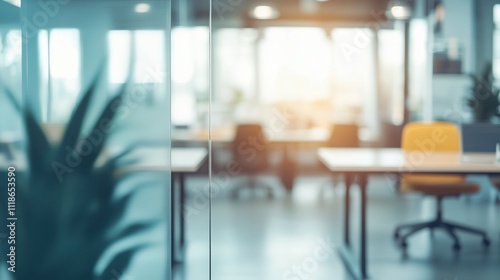 Blurred empty open space office. Abstract light bokeh at office interior background for design.