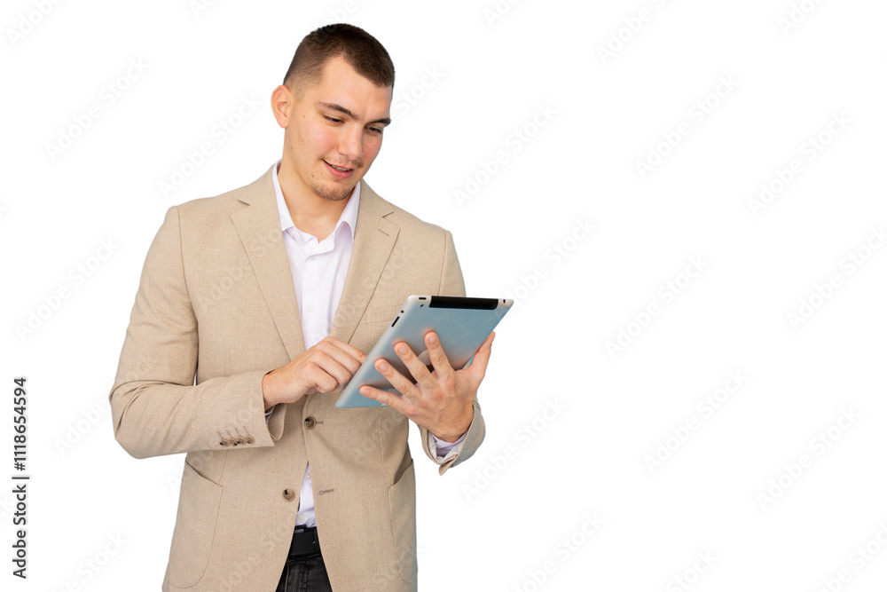 Professional young man working on a tablet Professional young man working on a tablet