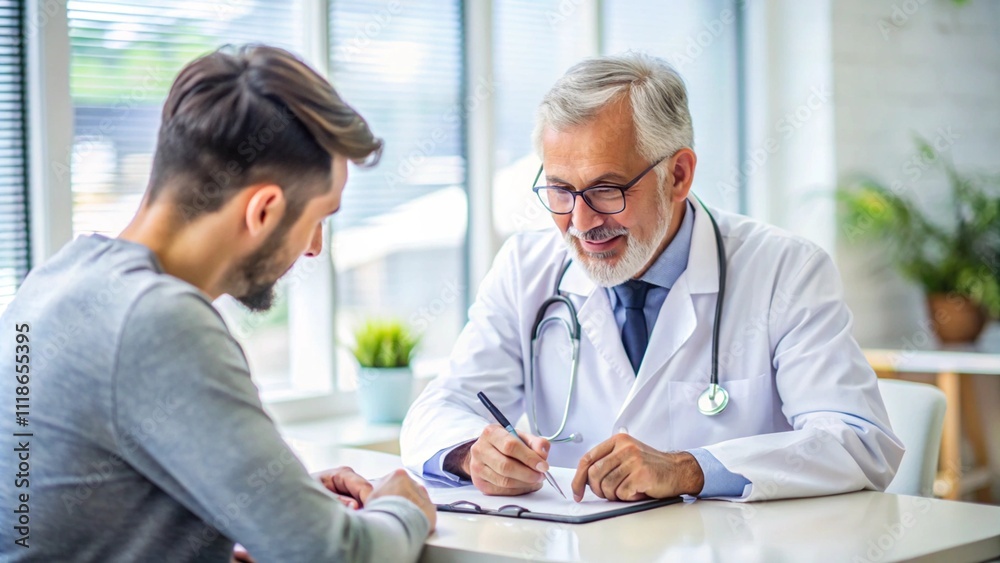 Closeup of doctor sitting patient talk and inquire consulting for diagnostic to make appointments and write prescriptions healthcare, medical service, consultation, healthy lifestyle concept. Closeup of doctor sitting patient talk and inquire consulting for diagnostic to make appointments and write prescriptions healthcare, medical service, consultation, healthy lifestyle concept.
