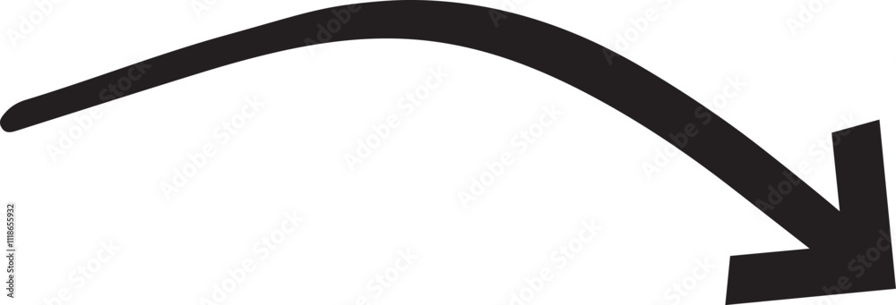 Single black hand drawn arrow curving downwards, effectively illustrating a downward trend or direction, perfect for emphasizing various design elements and concepts Single black hand drawn arrow curving downwards, effectively illustrating a downward trend or direction, perfect for emphasizing various design elements and concepts