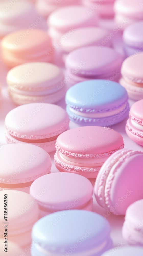 Pastel Macarons:  A delightful arrangement of pastel-colored macarons, showcasing their delicate textures and vibrant hues. Perfect for food blogs, bakeries, and dessert-themed designs. 