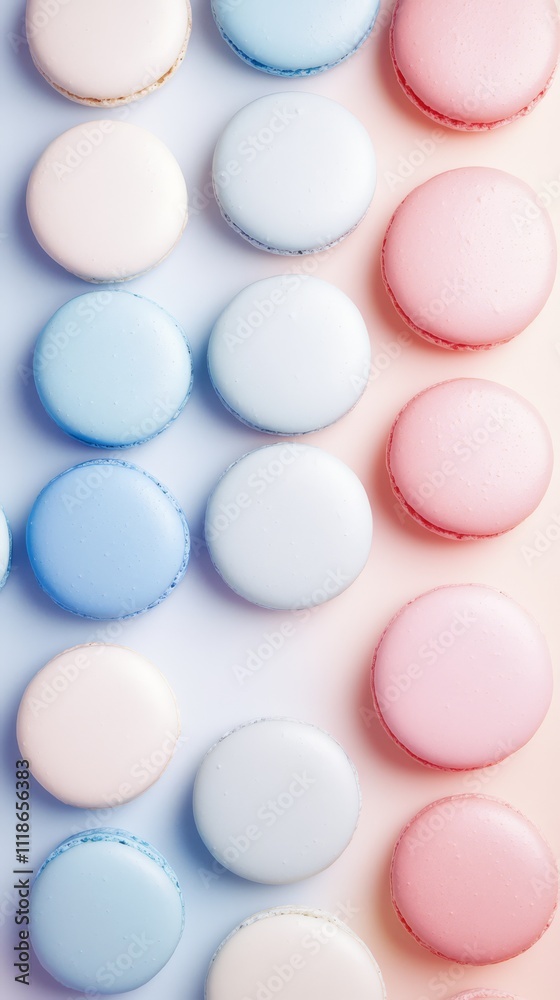 Pastel Macaron Delight: Rows of delicate pastel macarons arranged in a gradient of soft blues and pinks, creating a visually appealing and aesthetically pleasing image. Perfect for blogs, websites. Pastel Macaron Delight: Rows of delicate pastel macarons arranged in a gradient of soft blues and pinks, creating a visually appealing and aesthetically pleasing image. Perfect for blogs, websites.