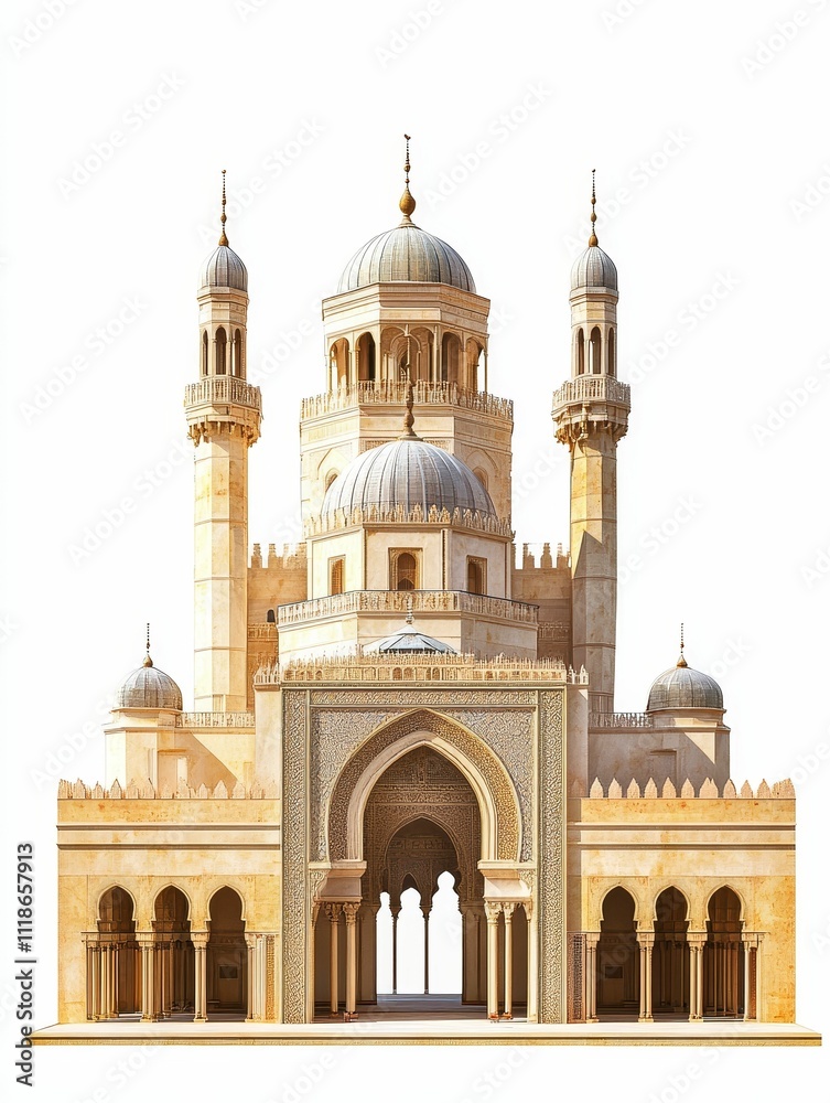 Obraz premium Ornate mosque; multiple domes, minarets, archways.