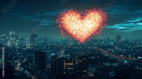 Fireworks background. A heart-shaped fireworks display set a

 photo