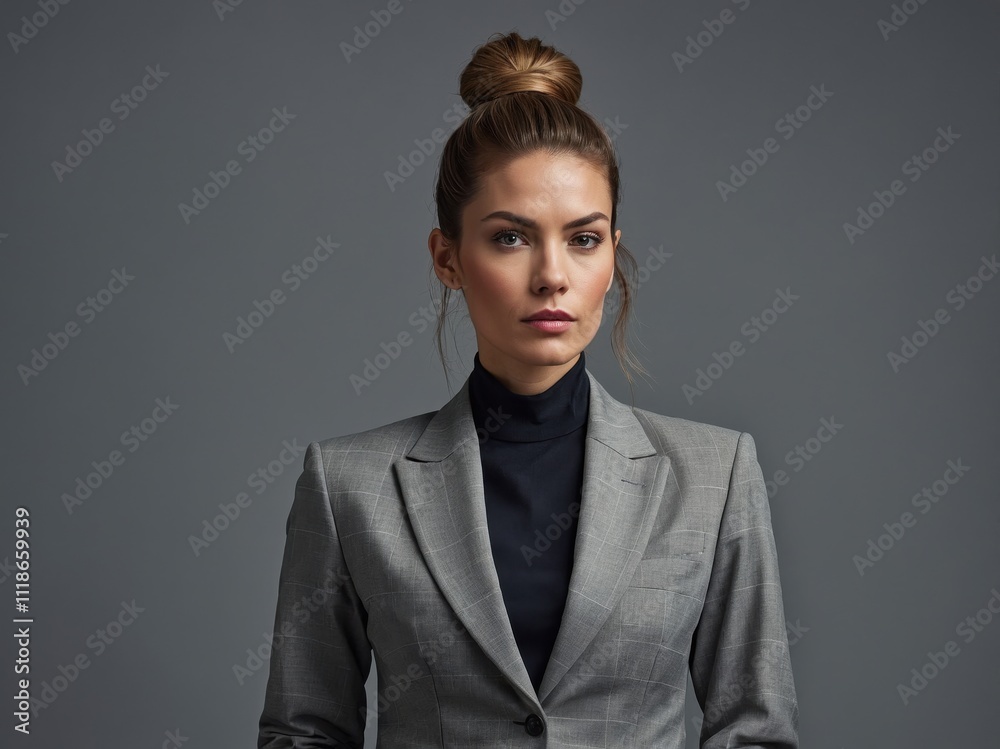 An elegant woman in a tailored, formal suit, exuding confidence and professionalism, with a stylish appearance and poised posture An elegant woman in a tailored, formal suit, exuding confidence and professionalism, with a stylish appearance and poised posture
