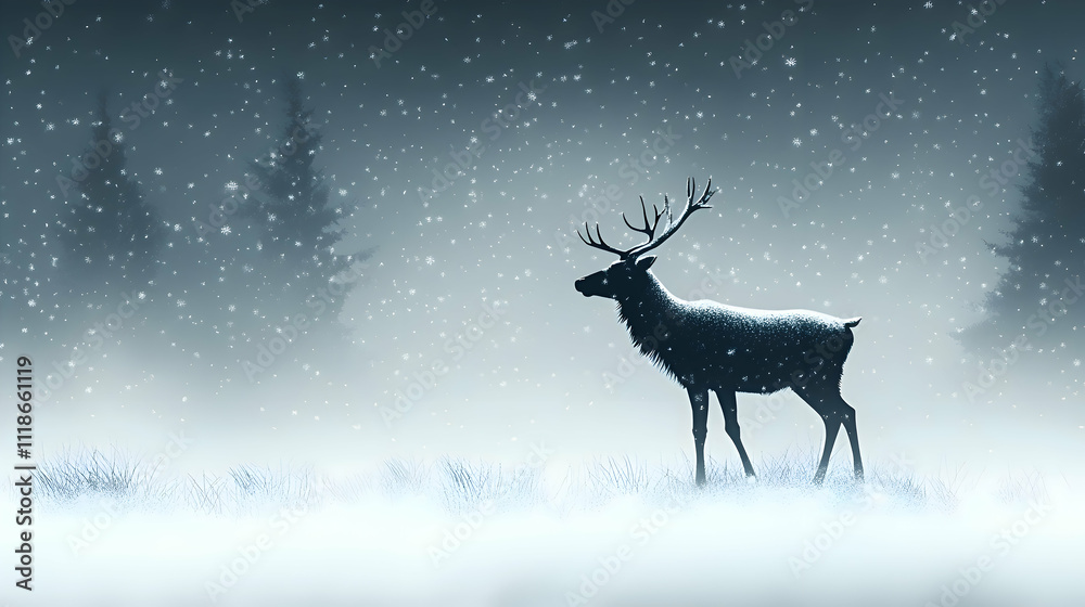 A reindeer standing in a snowy Christmas forest A reindeer standing in a snowy Christmas forest