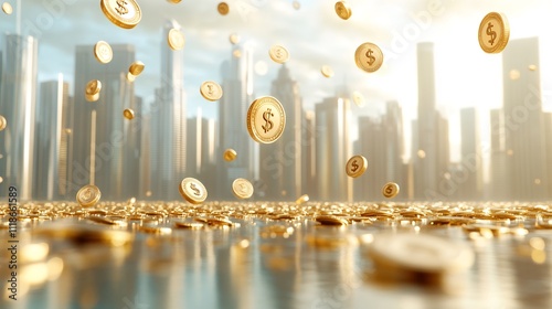 Clean modern business scene with faint dollar symbols and coins in gold tones enhancing the feel of finance and money