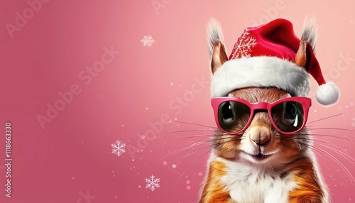 schonen nikolaustag grusskarte mit deutschem text cooles eichhornchen mit nikolausmutze und sonnenbrille isoliert auf pinkem hintergrund