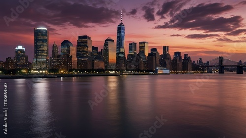 Wallpaper Mural Vibrant sunset over Manhattan skyline reflected in calm water. Torontodigital.ca