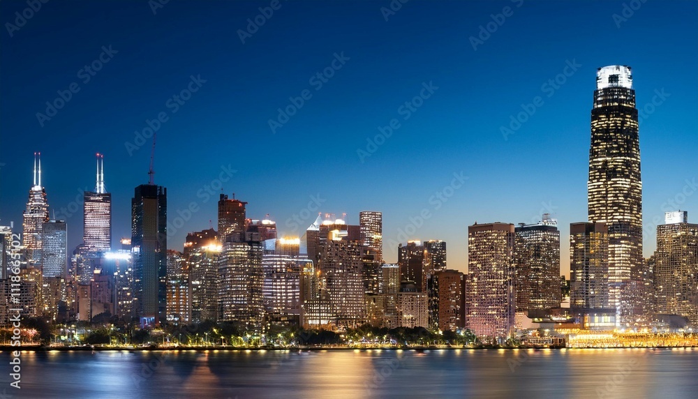 Naklejka premium panoramic night city skyline isolated without background