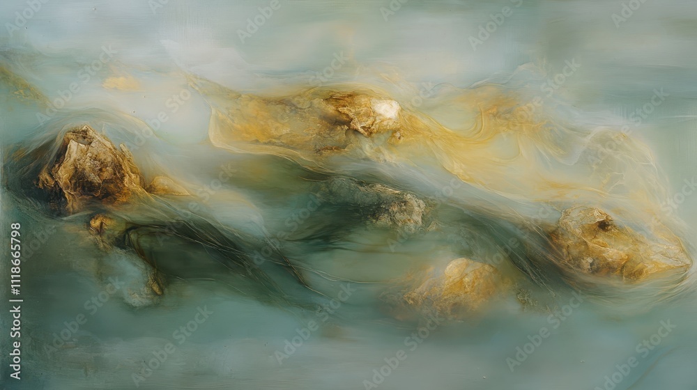 Fototapeta premium Abstract representation of flowing water and rocks in soft hues.
