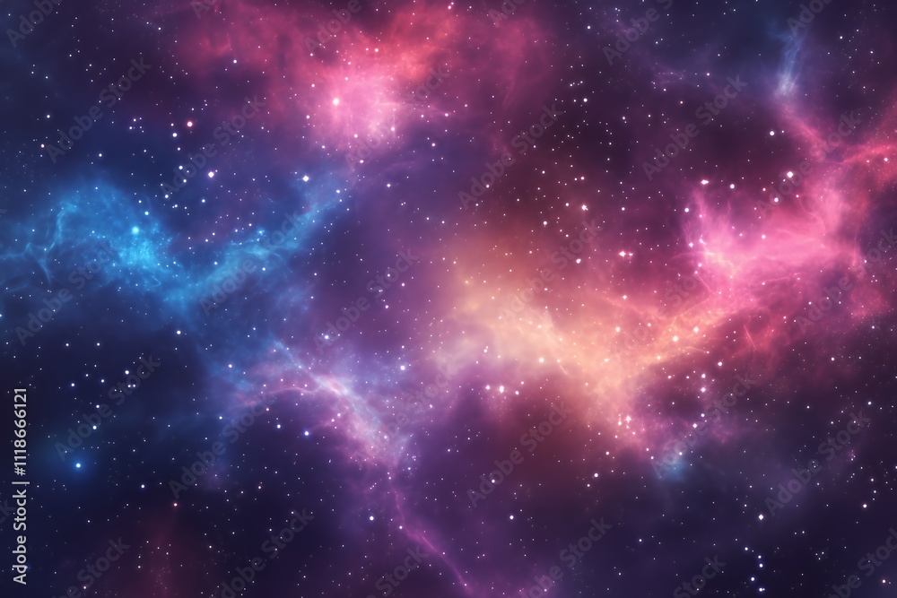 Fototapeta premium A vibrant cosmic scene filled with colorful nebulae and stars, evoking wonder and exploration.